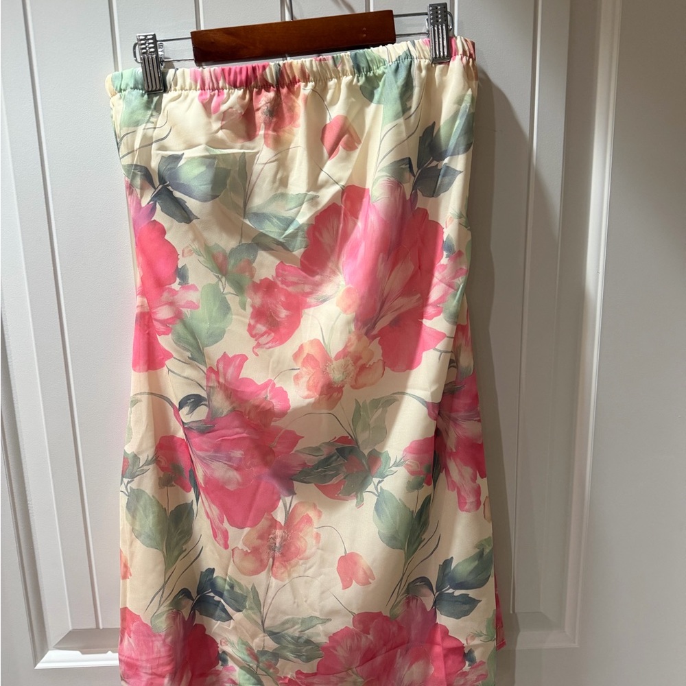 Floral Pink & Cream Midi Skirt